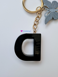 Letter D - Zwart met ster glitters ♡ vlinder
