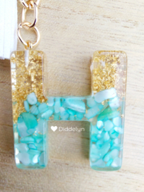 Letter H - Mint groen en goud ♡ wit