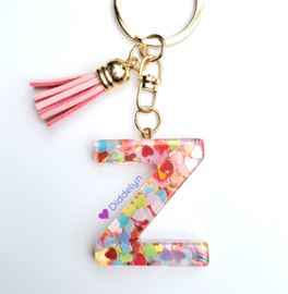 Letter Z -  Multicolor hartjes ♡ roze kwastje