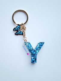 Letter Y -  Blauwe hartjes ♡ vlindertje
