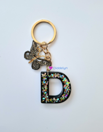 Letter D - Zwart met ster glitters ♡ vlinder
