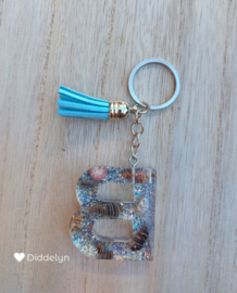 Letter B - Schelpen glitter ♡ blauw kwastje