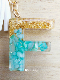 Letter F - Mint groen en goud ♡ wit