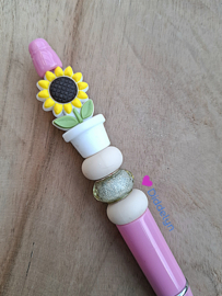 Pen Roze - zonnebloem wit