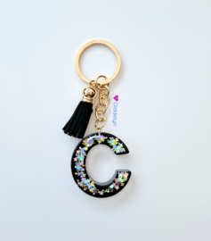 Letter C - Zwart met ster glitters