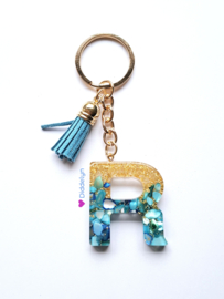 Letter R -  Blauw Stone met goud