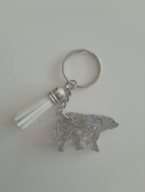 Ijsbeer sleutelhanger Glitter - wit kwastje