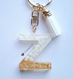 Letter Z -  Wit met goud ♡ wit kwastje