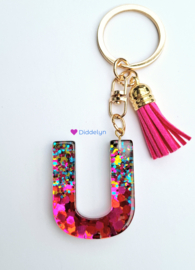 Letter U -  Multicolor Fuchsia ♡ roze kwastje