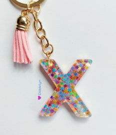 Letter X -  Multicolor ster ♡ roze kwastje