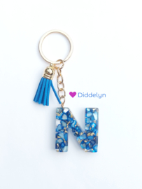Letter N - Stone blauw met goud flakes ♡ blauw
