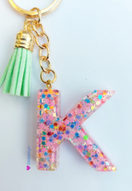 Letter K - Ster glitters ♡ mint kwastje