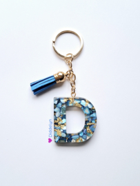 Letter D -  Blauw Stone & gold flakes ♡ Blauw