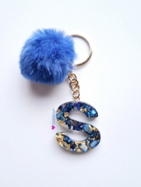 Letter S -  Blauw Stone & gold flakes ♡ Pluche