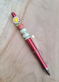 Pen rood glitter - zonnebloem terra
