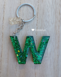 Letter W -  Groen glitter