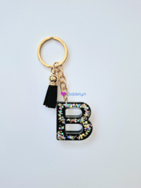Letter B - Zwart met ster glitters