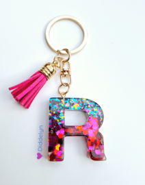 Letter R -  Multicolor Fuchsia ♡ roze kwastje