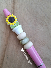 Pen Roze - zonnebloem wit