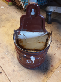 Oude, emaille Sel voorraadpot