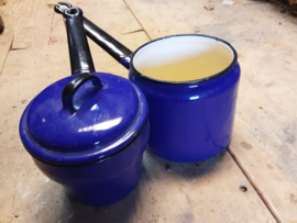Blauw, emaille pannensetje