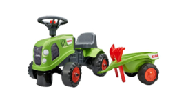 Falk Claas looptractor met aanhanger en acc.