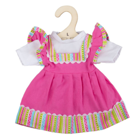Roze jurk met gestreepte rand  35 cm