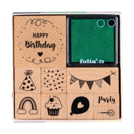 Houten stempelset, verjaardag