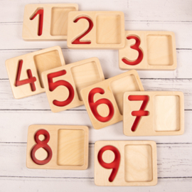 Tactiele nummer trays 1-9 van hout