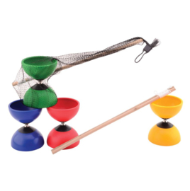 Diabolo, gekleurd met houten stokjes