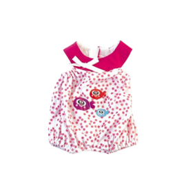 Poppen pyjama roze-wit met visjes, 32 cm