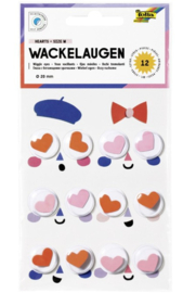 Wiebeloogjes/wiebelogen met hartjes, doorsnee 20 mm, 12 stuks