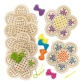 Houten rijgbloemen, lente, set van 4 ass.