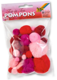 Pompons,  rood-roze  kleuren
