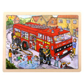 Houten puzzel Brandweerwagen, 24 stukjes