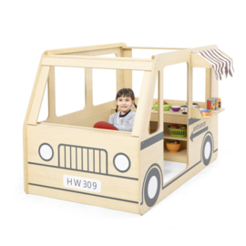 Houten camper met luifel