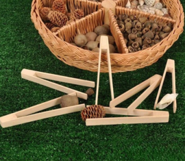 Houten pincetten, 6 stuks