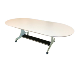 Verrijdbare tafel ovaal  240 x 120 cm, berken/wit hpl