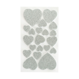 Foam glitterstickers Hartjes rood en zilver