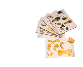 6 puzzels in een houten opbergkist, thema dieren