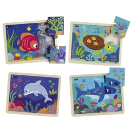 Kleuren puzzelset zeedieren, 4 stuks