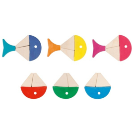 Puzzel en bouwblokkenset, 6 gekleurde vissen