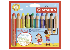 Waspotlood - Stabilo Woody - 3 in 1 - set van 10 assorti