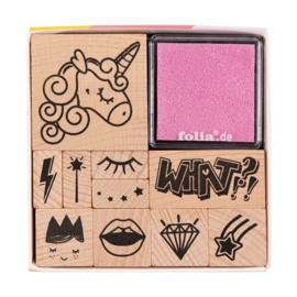 Houten stempelset, eenhoorn