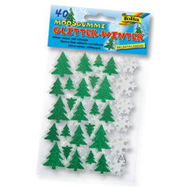 Foam glitterstickers Bomen en Sneeuwvlokken