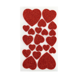 Foam glitterstickers Hartjes rood en zilver