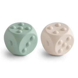Mushie siliconen dobbelstenen lichtgroen/beige