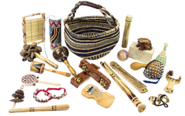 Multiculturele set met diverse muziekinstrumenten