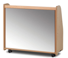 Mobiele plankenkast met spiegelachterwand