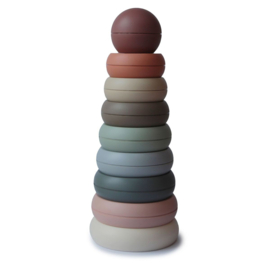 Mushie stapeltoren gekleurde ringen pastel